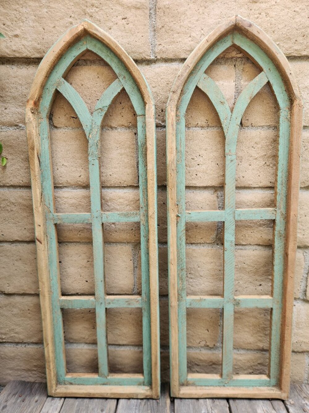 Set of 2, 36" H Arch Wood Frame Distress Shabby Chic Turquoise Wall Ferrera